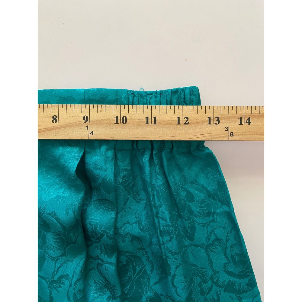 Vintage Teal Green 100% Silk Floral Jacquard Pleated Midi Skirt Womens Size 8 - Picture 5 of 6